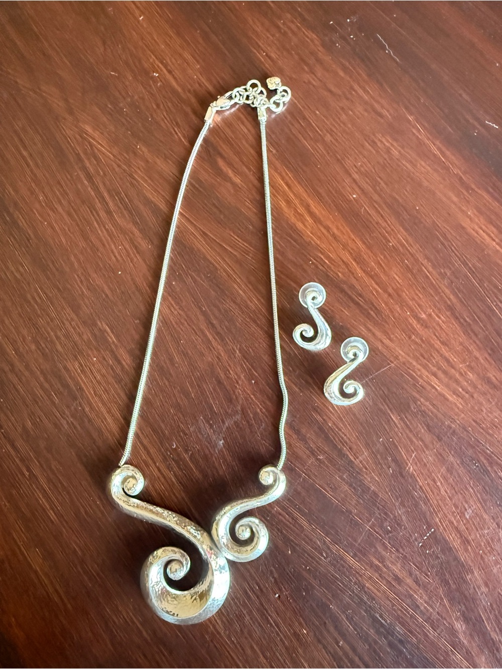 Brighton Silver Swirl Necklace with Matching Swirl Earrings